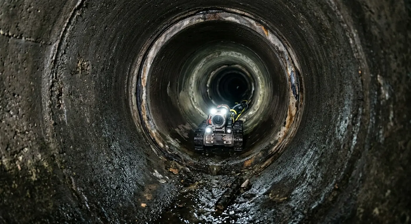 Robotic sewer camera inspecting pipe interior for Sewer Line Cleaning in Fairview